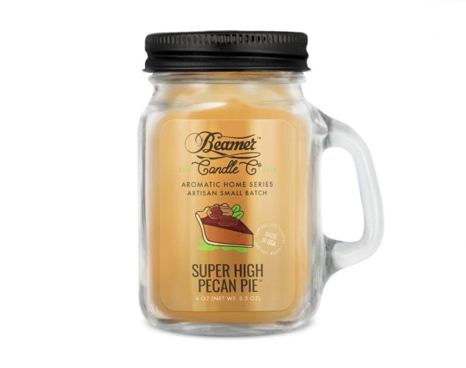 Smoke Killer illatgyertya üvegedényben, füllel és fém kupakkal – Super High Pecan Pie - kicsi